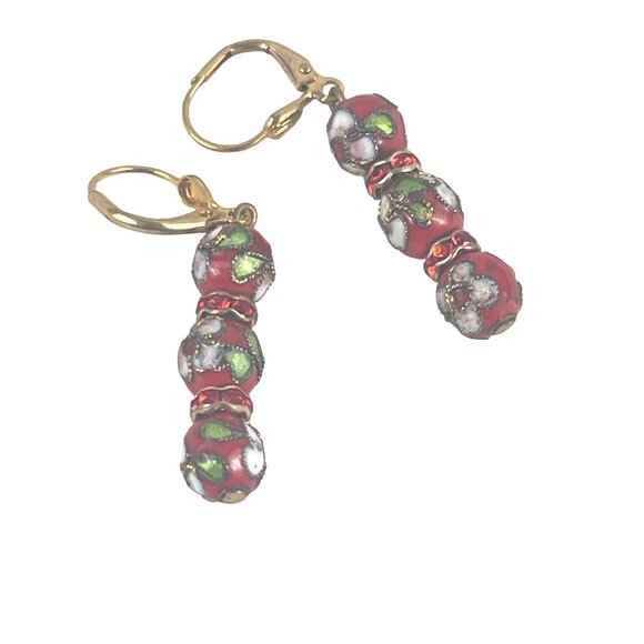 Handcrafted Cloisonné Enamel Dangle Earrings With Leverback Closure - Picture 4 of 6